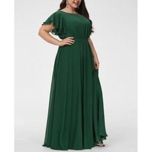 Elegant Green Formal‎ Dress, Short Sleeve Flowy Chiffon Dress Sz 16 /#8199